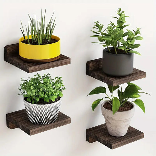 Classic Floating Wooden Storage Shelves Set (4pcs) - Black