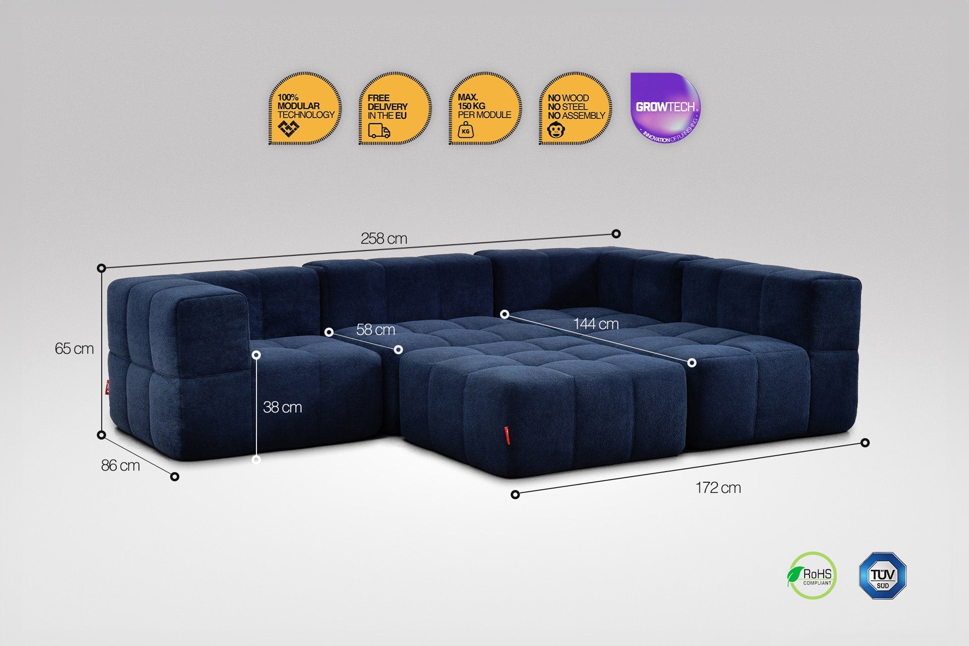 5 Teiliges Modulares Sofa – Blau