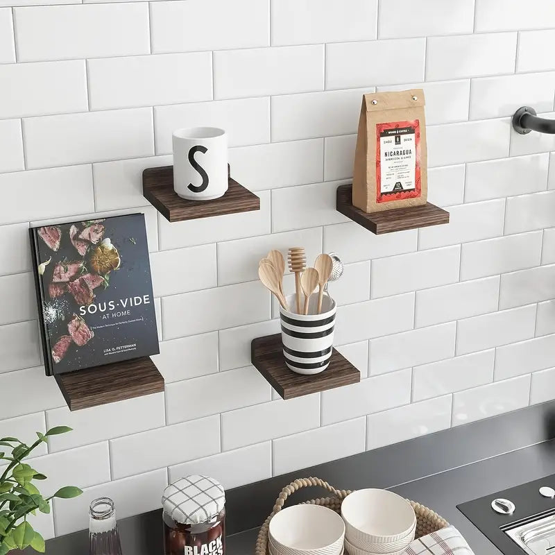Classic Floating Wooden Storage Shelves Set (4pcs) - Black