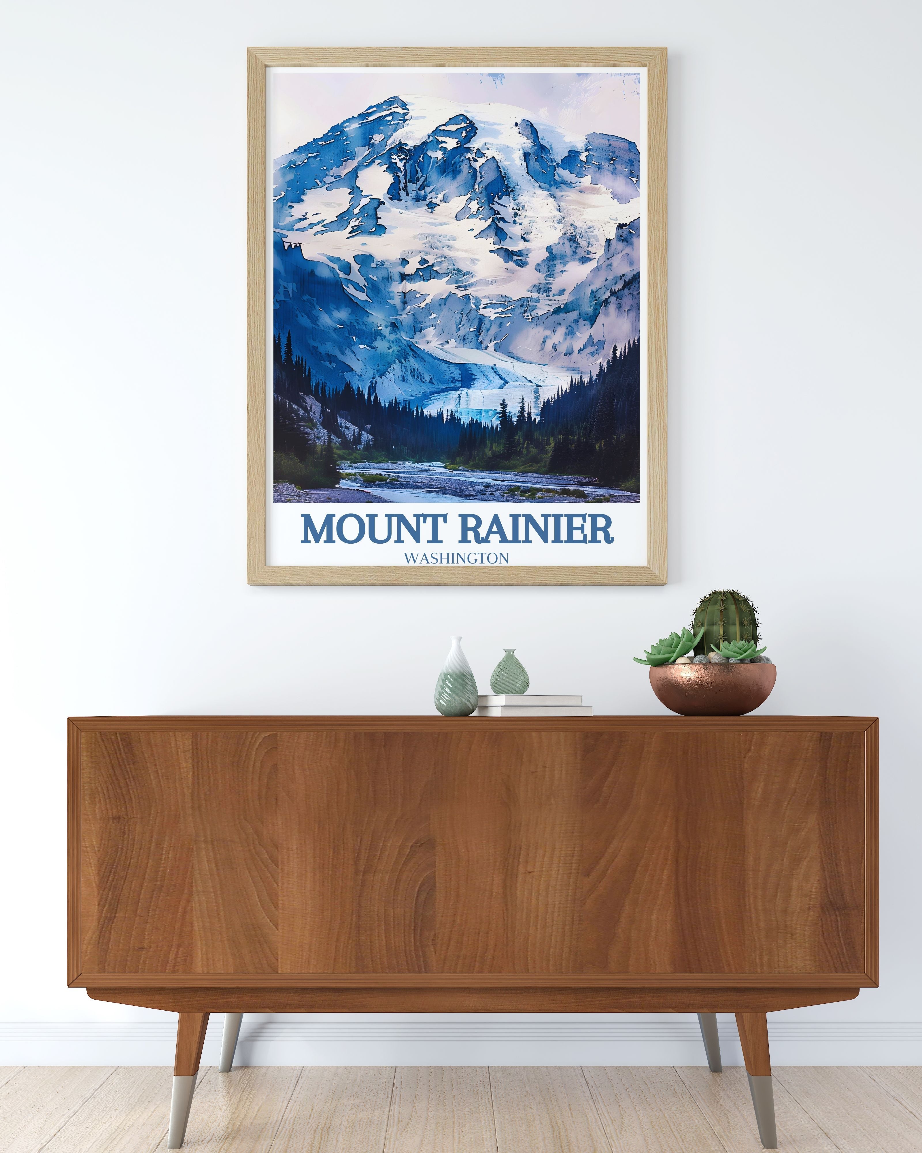 Mount Rainier   Prints - Carbon River and Carbon Glacier  Home Decor - Washington  Living Room Decor
