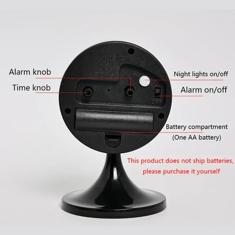 Nordic Vintage Metal Alarm Clock Silent Table Clock with Nightlight Black