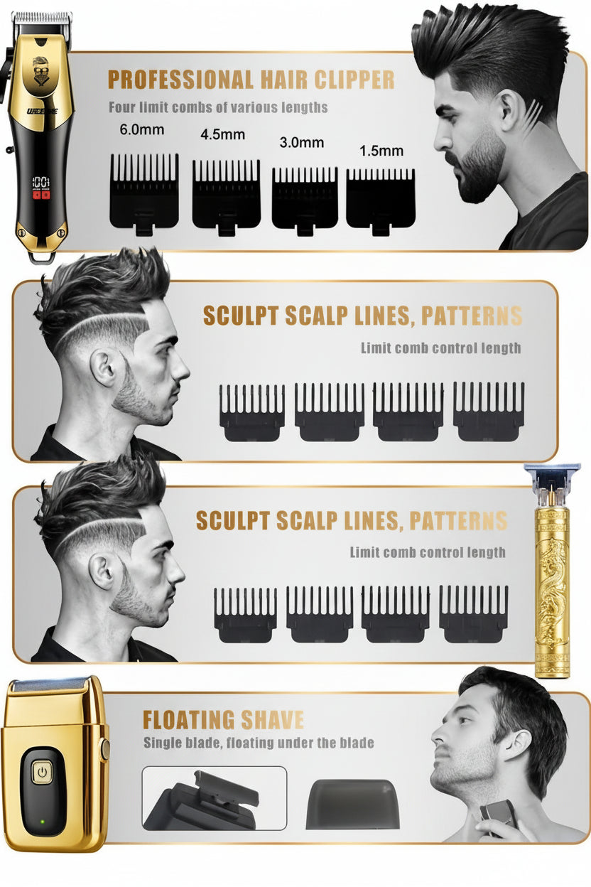 3pcs Men's Electric Hair Clippers Kit