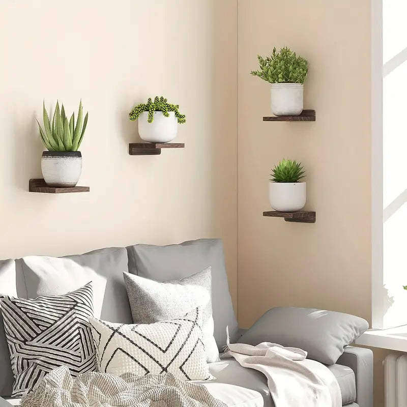 Classic Floating Wooden Storage Shelves Set (4pcs) - Black